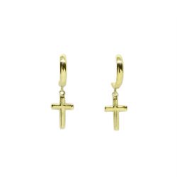 Brinco Meia Argola com Pingente de Cruz em Ouro 18 Kilates � 25334
